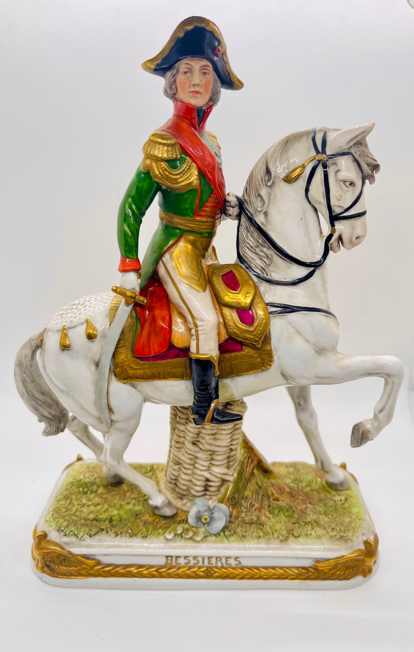 Scheibe-Alsbach Hand Painted Porcelain Figurine BESSIERES Soldier Horse by Kister Porzellan