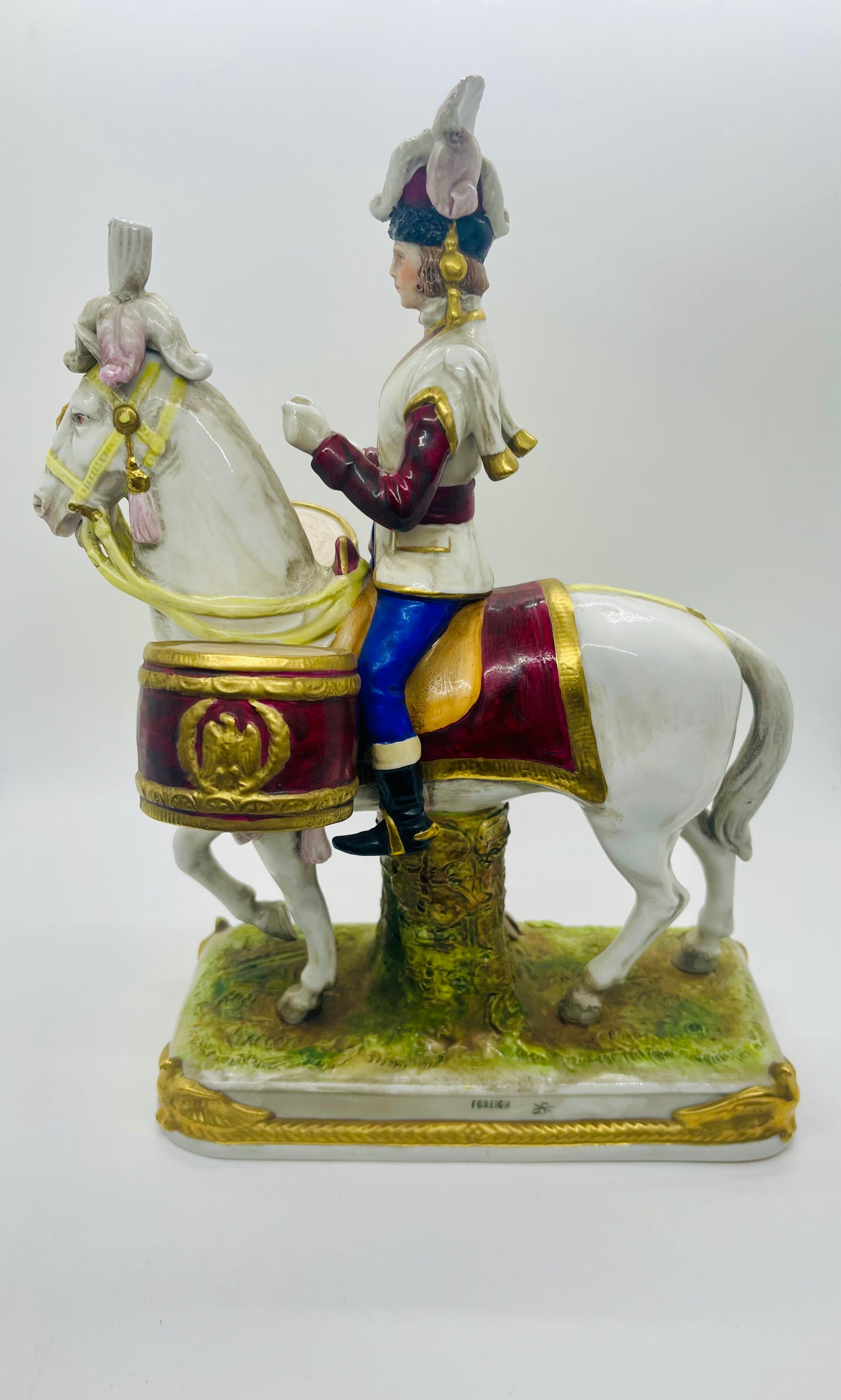 Scheibe-Alsbach Hand Painted Porcelain Figurine GARDE IMPERIALE Soldier Horse by Kister Porzellan