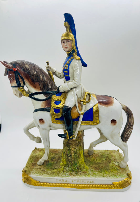 Scheibe-Alsbach Hand Painted Porcelain Figurine CARDE IMPERIALE Soldier Horse by Kister Porzellan