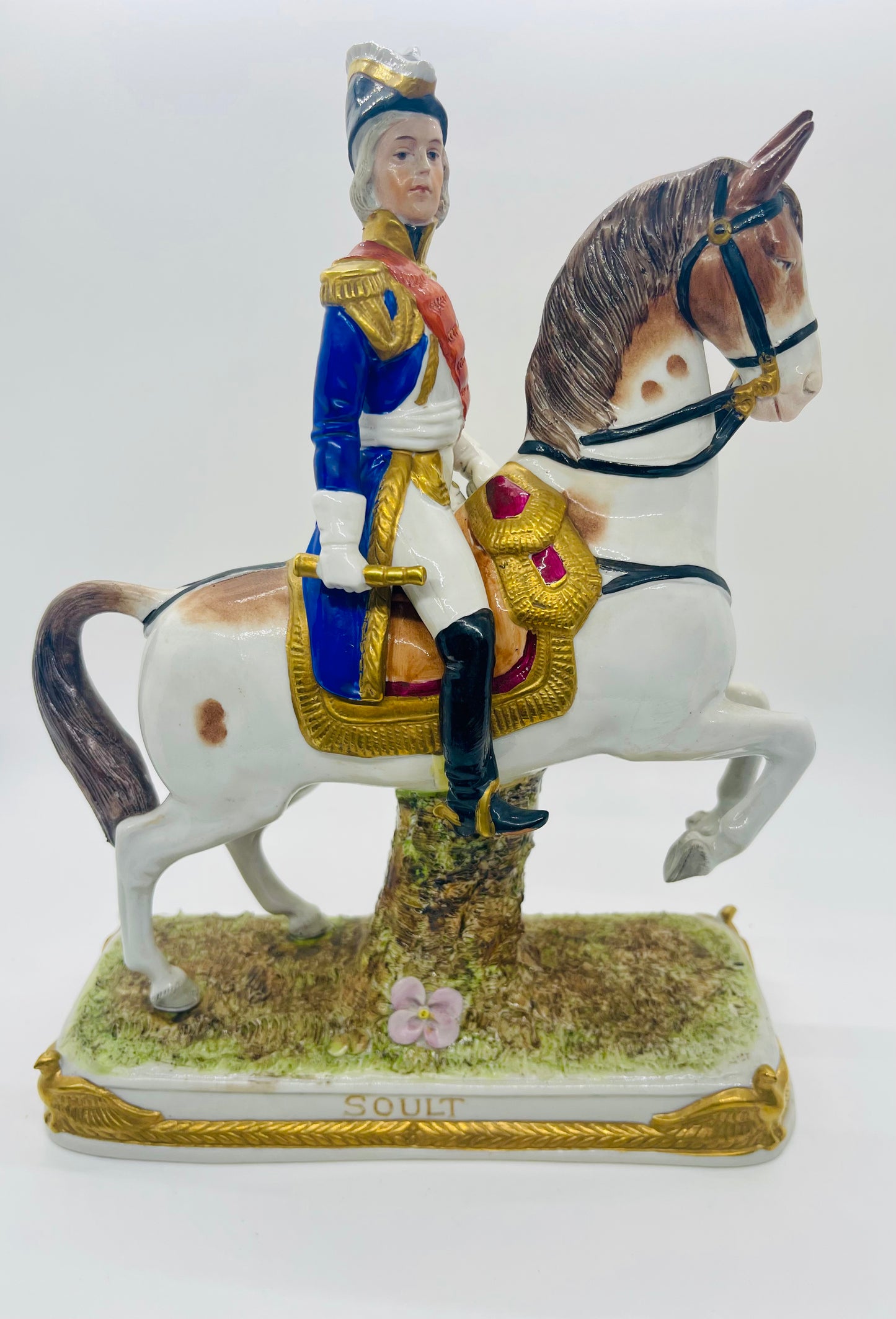 Scheibe-Alsbach Hand Painted Porcelain Figurine SOULT Soldier Horse by Kister Porzellan