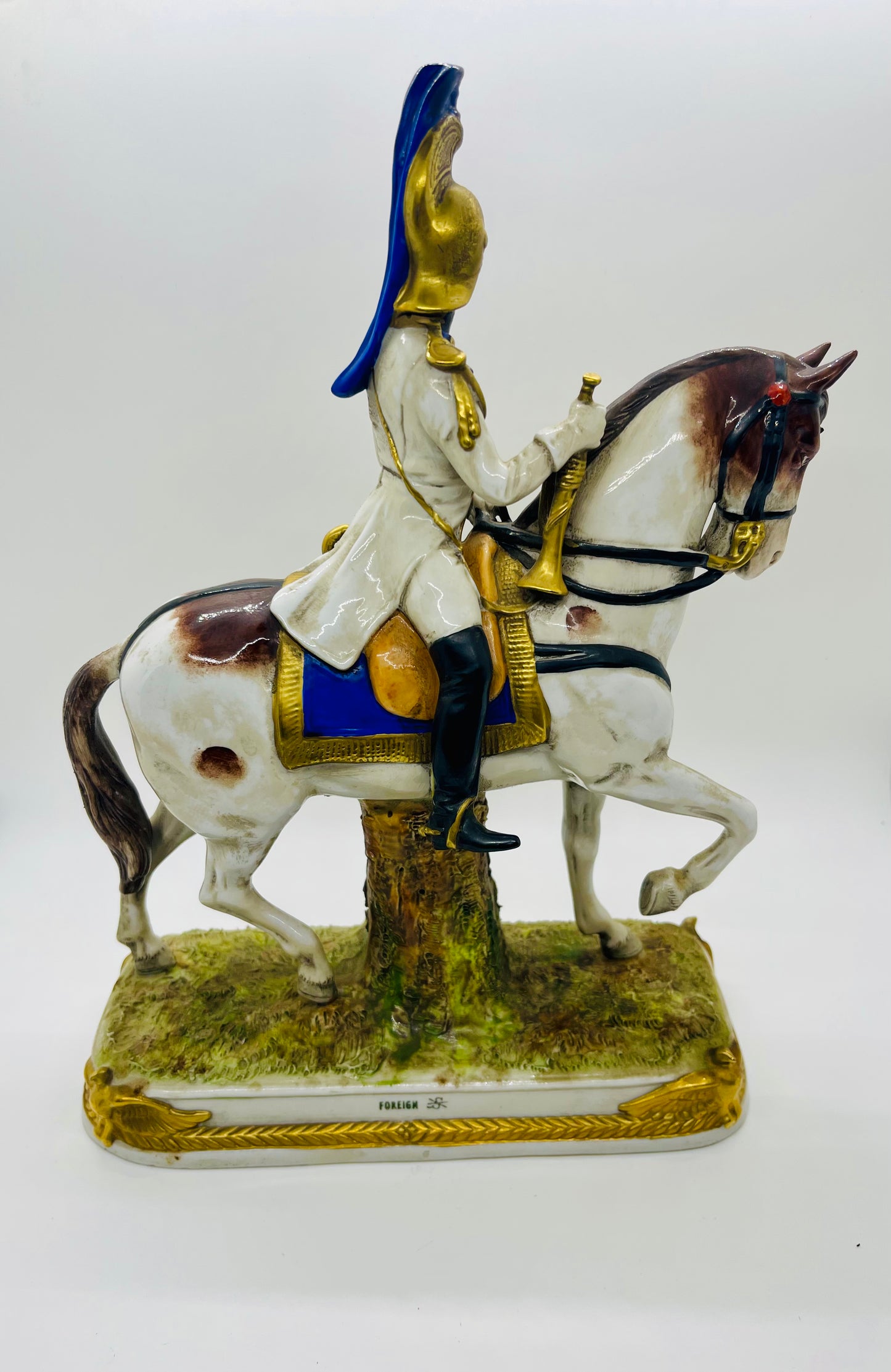 Scheibe-Alsbach Hand Painted Porcelain Figurine CARDE IMPERIALE Soldier Horse by Kister Porzellan