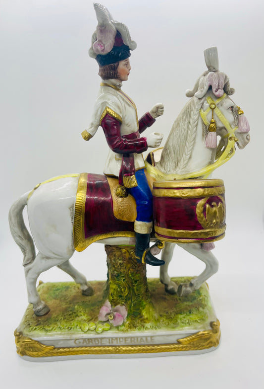 Scheibe-Alsbach Hand Painted Porcelain Figurine GARDE IMPERIALE Soldier Horse by Kister Porzellan