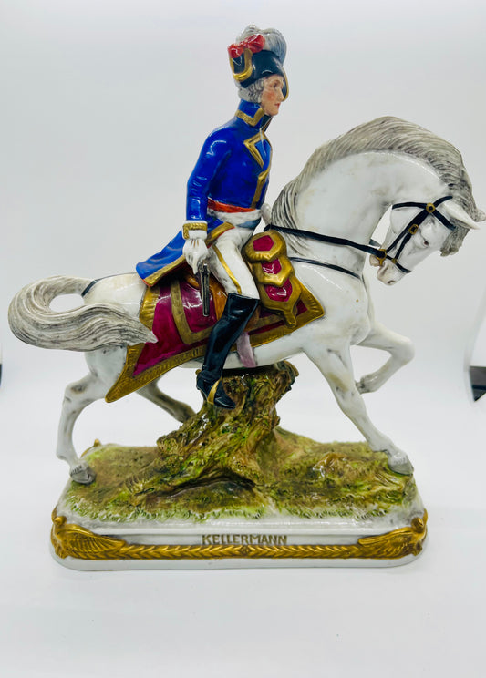 Scheibe-Alsbach Hand Painted Porcelain Figurine KELLERMANN Soldier Horse by Kister Porzellan